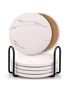 Set Of 1 Coaster, Set Of 1 Absorbent Coaster, Marble-Patterned Ceramic Coaster, Protects Tabletops, Suitable For All Types Of Cups And Wooden Tabletops, Stylish Home Decor - White - View 5