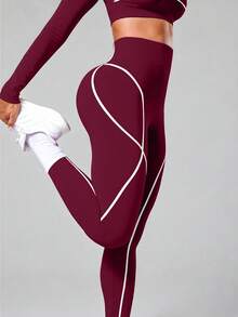 Solea Cove Solea Cove 女款高腰休閒條紋拼接修身運動緊身褲 2件組 - 彩色 - 查看 5