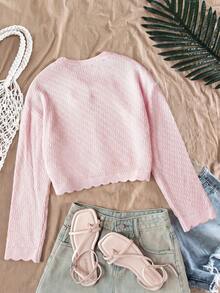 SHEIN Tween Girl Pale Pink Sweet Cardigan With Tie Front, Casual Daily Commute Sun Protection Top, Elegant Fun Vacation Cardigan, Fall/Winter - Pink - View 7