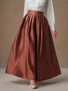 Anewsta Rok Puff Elegan Pinggang Tinggi, Maxi Gaya Istana untuk Wanita - Rust Brown - View 6