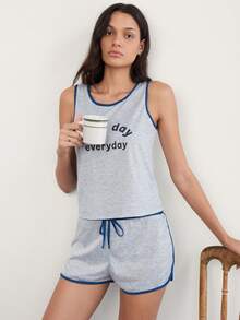 Doze Lane Women's Tank Top Shorts Casual Modest Pajama Set, Minimalist, Suitable For Outdoor Wear Lounge Sleep Grey Summer - Multicolor - View 7