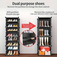 2rows8layer/3rows10layer Shoe Rack With Door, Shoe Cabinet Storage, Portable Shoe Rack, Expandable Vertical Shoe Rack, Can Store 8-60 Pairs Of Shoes, Boots, Slippers, Large DIY Plastic Detachable Shoe Rack, Suitable For Entrywa - Black - View 2