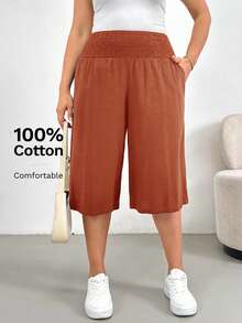 Shapeblank Plus Size Casual Versatile Solid Color Loose Pants - Rust Brown - View 1