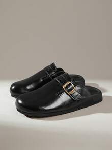 Solecia Closed Toe Mules, Metal Buckle, Workplace Commuting Thin Mules Shoes - Avocado black - View 2