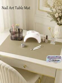 Alas Meja Nail Art Tahan Air dan Tahan Lama, Terbuat dari Kulit PU yang Tahan Air dan Lembut, Dirancang untuk Meja Studio dan Sandaran Tangan Nail Art yang Dapat Dilipat. Ideal untuk Seniman Kuku di Salon dan untuk Penggunaan di Rumah. - Krem - View 1