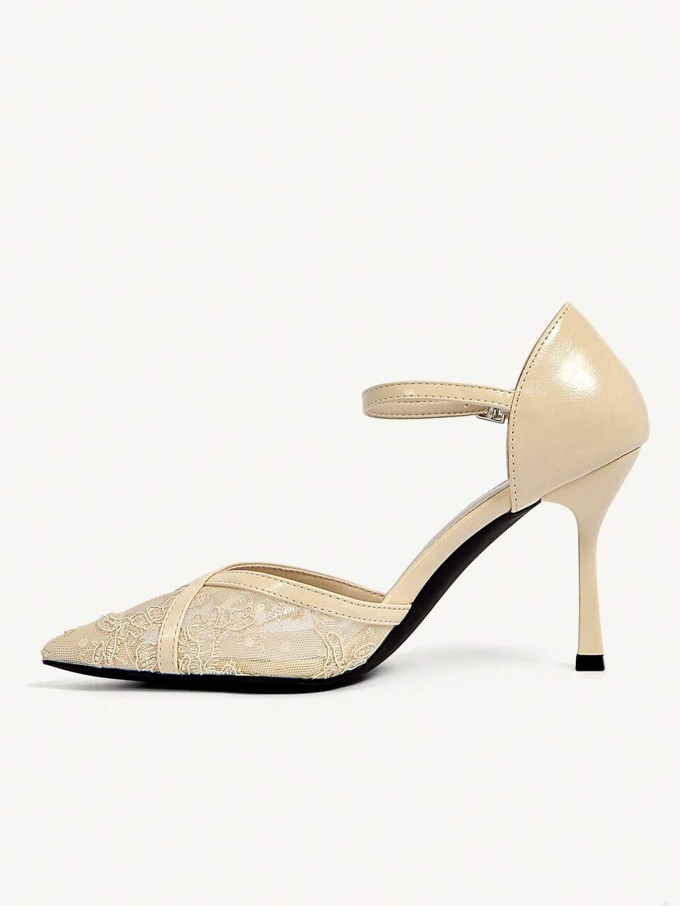 CUCCOO CHICEST Lace Mesh Pointed High Heel Shoes | Fairy Gentle Style | Adjustable Ankle Strap + Breathable Mesh Stitching, Lace Embroidery Shows Exquisite | S