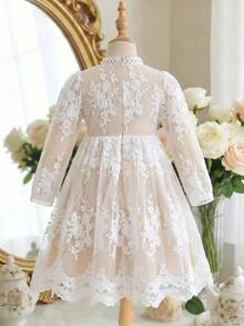 少女可愛優雅白色網紗刺繡短袖洋裝 - 白色 - 查看 6