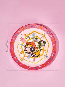 THE POWERPUFF GIRLS X Joivida 1pc X Joivida Pink White Color Ceramic Dinner Plate, Energetic Cartoon Design, Perfect For Home, Kitchen, As Snack, Candy, Dessert, Cake, Fruit Plate, Great For Family, Party, Picnic, Wedding, A Vibrant Gift - Multicolor - View 3