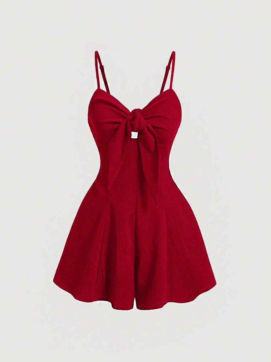 SHEIN MOD Bộ đồ liền thân đơn giản hàng ngày màu trơn dành cho nữ - Đỏ - Xem 1