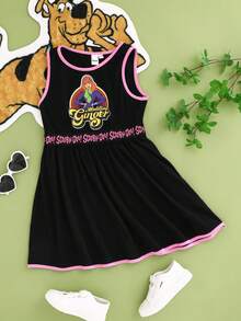 SCOOBY-DOO X SHEIN Tween Girl Letter & Cartoon Figure Graphic Contrast Trim Sleeveless Casual Dress - Multicolor - View 3
