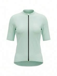 SHEIN Cheerettes 女款前拉鍊短袖騎行上衣 - 綠色 - 查看 2