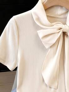 GlowEve CURVE Plus Size Women's Tie Neck Casual Versatile Daily Wear Top - Apricot - View 3