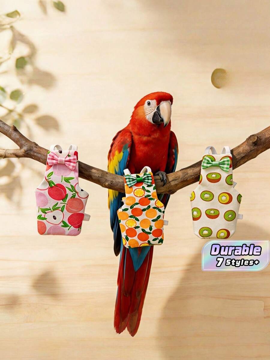 6/1pc Reusable & Washable Parrot Diapers – Cute Fruit Pattern Bird Flight Suit With Waterproof Inner Layer For Small Pet Birds, Cockatiel, Budgie, Lovebird - multicolor - View 1