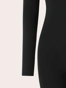 1件女童（大童）休閒基礎運動街頭瑜伽方領長袖長褲緊身連身褲，適合秋冬 - 黑色 - 查看 3