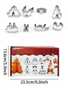 Haus Hana 不鏽鋼 3D 立體馴鹿聖誕樹餅乾模具 8 件組，聖誕餅乾模具 - 銀色 - 查看 5