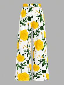 SHEIN Clasi 大码高腰印花休闲裤，简约风格，适合日常穿着，情人节春季女装，情人节简约可爱节日女士优雅长裤 - 彩色 - 查看 2