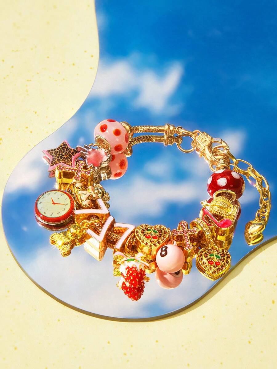 Popjeli DIY Cute Wind Bracelet, Number 7/Stars//Fruit/Ice Cream/Summer Travel - Gold - View 1
