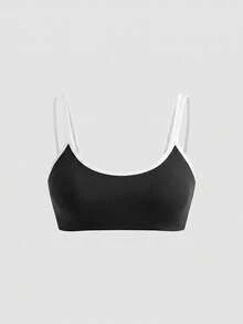 SHEIN Cheerettes 女款拼色休閒日常細肩帶運動內衣 - 黑與白 - 查看 3