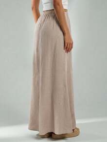 SHEIN PETITE Modischer Damen-Maxirock im Pendler-Stil in Apricot, 100% Baumwolle - Aprikosenfarben - Übersicht 2
