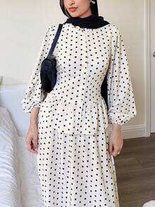 Solavon Ensemble 2 pièces femme décontracté pour le quotidien, Top à manches longues plissé à pois et jupe - Multicolore - Voir 3