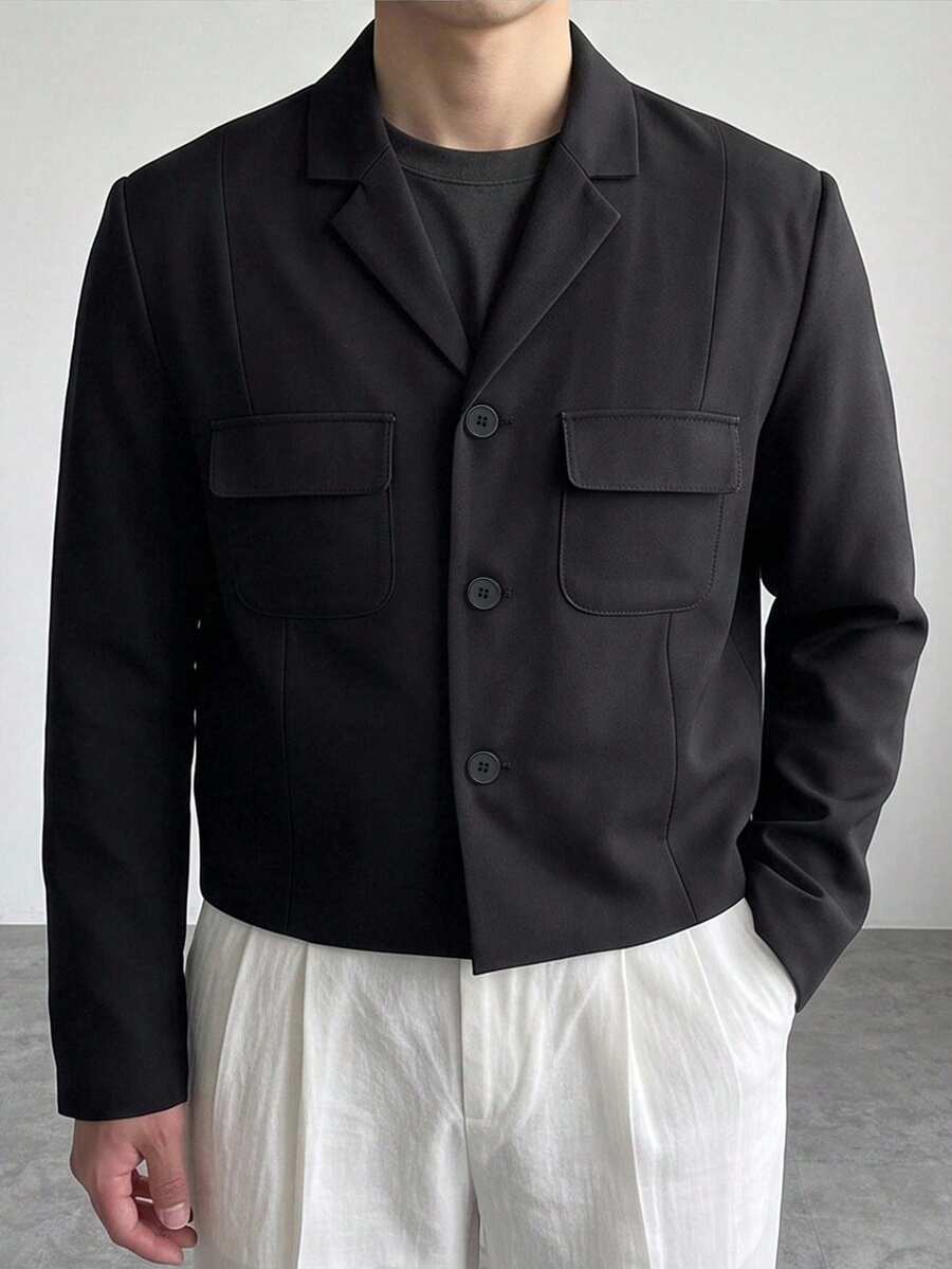 DAZY Black Short Commuter Solid Color Men's Blazer - Black - View 1