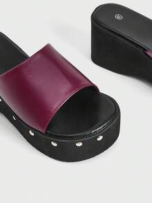 Sugerpunk Pantuflas de mujer de punta abierta con suela gruesa y remaches estilo locomotora - Burdeos - Ver 7