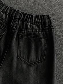 Kids Tween Boy Casual Denim Shorts With Pockets And Frayed Hem For Daily Wear - Black - View 3