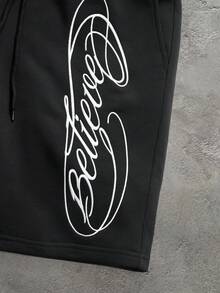 PAVTROS Pantalones cortos para hombre con doble cintura, cordón de color contrastante y bolsillo bordado - Blanco y Negro - Ver 3