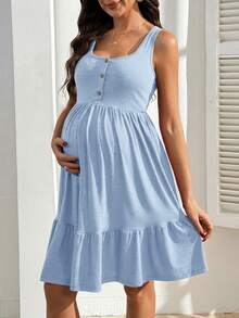 GentleRue Maternity 女士纯色褶皱休闲哺乳连衣裙，适合日常穿着 - 淺藍色 - 查看 3