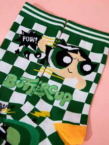 THE POWERPUFF GIRLS X Joivida 3雙時尚卡通休閒襪，吸汗透氣，柔軟舒適。適合日常穿著、居家放鬆、辦公室、學校、旅行、運動、健身房、瑜珈。生日、週年紀念或單純表達關心的可愛實用禮物 - 彩色 - 查看 8