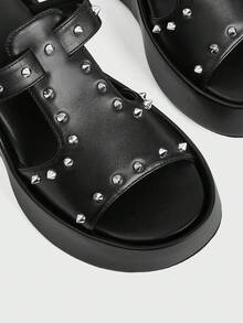 Sugerpunk Ladies Diablo Punk Style Nails Open-Toed Thick-Soled Height Enhancement Fashion Versatile Sandals - Black - View 7