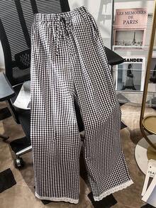 SHEIN Franclia Pantaloni ampi con lacci a quadri kaki, pantaloni casual con patchwork adatti per uso quotidiano/pendolarismo - Castano - Visualizzare 4