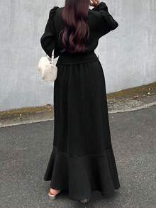 FRIFUL 女款純色百褶上衣與裙子時尚優雅兩件套 晚餐早午餐約會生日黑色秋季居家休閒套裝 - 灰色 - 查看 8