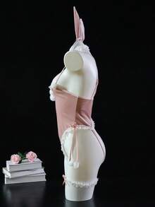Dansine Christmas Bunny Girl Costume Lingerie, Role Play Sleepwear - Pink - View 3