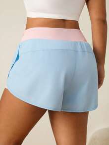SHEIN Rhythm Era Casual Versatile Plus Size Multi-Color Letter Print Sports Shorts With Storage Pockets Gym Sports Baby Blue Summer - Multicolor - View 2