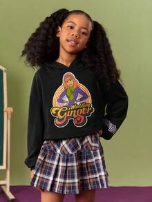 SCOOBY-DOO X SHEIN Tween Girl Cartoon Letter Printed Cropped Sweatshirt - Black - View 3