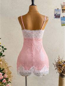 Ure Wave This Women's Blush Pink Sequined Mini Dress, Trimmed With Lace, Is Ideal For A Beach Night Out Vacation Or Party. Summer Sexy - Baby Pink - View 6
