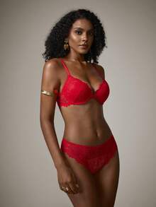 DreamPoppy Peach Girl 1 Set/2pcs Red Lace Women's Lingerie Set - Sexy Push-Up Bra And Panty, Perfect Choice For Romantic Nights - Red - View 7