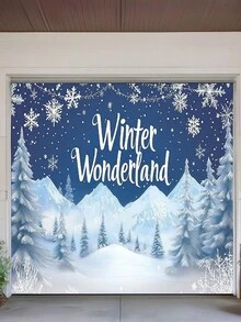 1件冬季仙境夢幻背景布，雪山與松樹印花，家庭節日聚會生日派對拍照亭道具，冬季主題居家花園庭院裝飾 - 彩色 - 查看 7