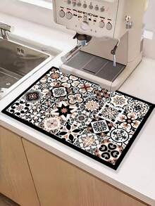 1PC Large Diatom Mud Coffee Pattern Water Absorption Anti Slip Drainage Mat Quick Drying Washable Easy Clean Non Slip Countertop Dish Drying Pad For Kitchen Coffee Bar Water Bar Worktop Home Office Decor - Multicolor - View 13
