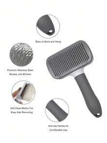 1pc One-Key Hair Removal Self-Cleaning Comb - Grey - View 3