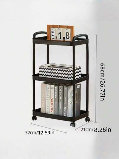 1PC Multi Tier Sturdy Easy Rolling Mobile Detachable Shelves Space Saving Versatile White Black Flat Design Storage Cart For Kitchen Bathroom Bedroom Office Garage