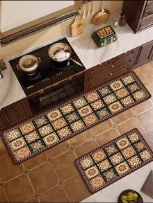 Satu Set Keset Lantai Silikon, dengan Garis Retro dan Pola Gradien Kontras. Tahan Air dan Anti Selip. Cocok untuk Dapur, Kamar Mandi, Pintu Masuk, Ruang Cuci, dll., dan juga dapat digunakan untuk dekorasi ruangan. - Beraneka warna - View 2