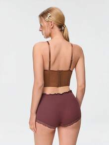 Bonmuse French Retro Brown Lace Halter Corset, Fishbone Waist Cincher Bust Enhancer Sexy Corset - Brown - View 2