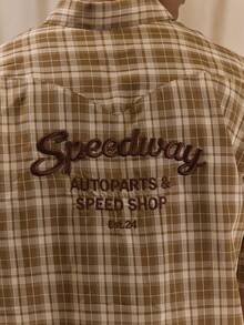 Musero Oversized Cropped Textured Check Shirt 'SPEEDWAY"Embroidery Spring Summer Essentials - Brown - View 5