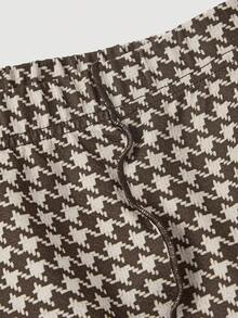 SHEIN MOD Plus Size Autumn Vintage Brown Houndstooth Flare Pants, Retro Casual, Daily Commute, Office Wear, Preppy Style, Versatile Pants For Autumn/Winter - Brown - View 3