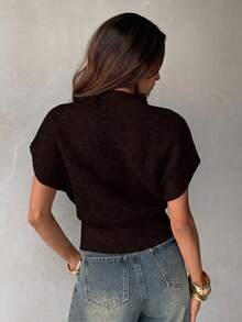 Aloruh Women's Fashion Street Minimalist Knit Top For Daily Wear.Autumn And Winter - Coffee Brown - View 2