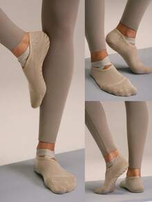GLOWMODE 2 Pair Glowing & Grounded Cushioned Seamless Non-Slip Grip Socks Pilates Barre Yoga Studio Daily Active Wear - Khaki - View 9