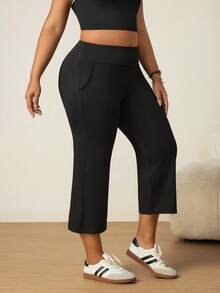 Slayform Celana Capri Olahraga Minimalis Saku Warna Polos Ukuran Plus Wanita - Hitam - View 5