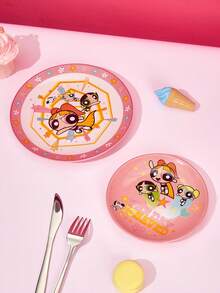 THE POWERPUFF GIRLS X Joivida 1 pieza Plato de cena de cerámica rosa X Joivida, diseño de dibujos animados divertido, perfecto para el hogar, la cocina, como plato para aperitivos, dulces, postres, pasteles, frutas, ideal para la familia, fiestas, picnics, bodas, un regalo divertido para los fans - Multicolor - Ver 6